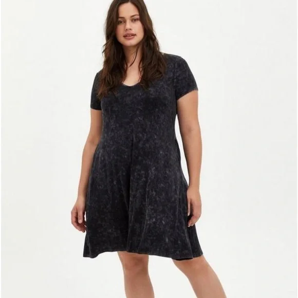 Torrid Plus 2 2X Super Soft Knit Mini Trapeze Dress Gray Tie Dye Stretch Pockets - Picture 1 of 8
